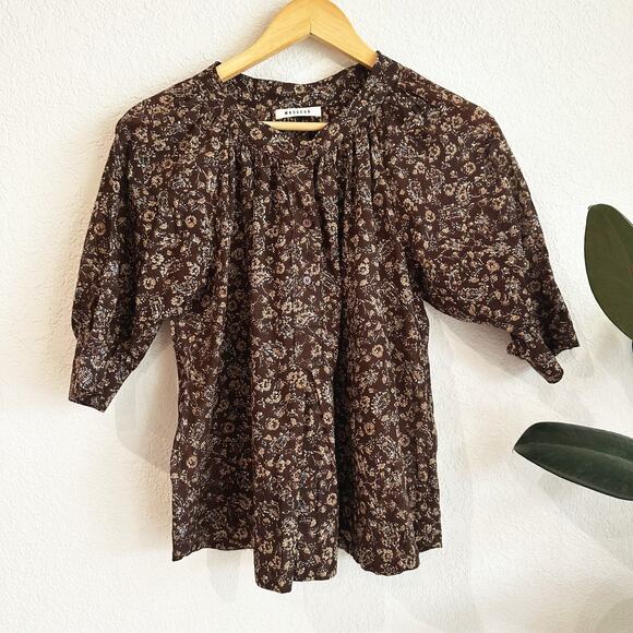 Masscob Womens Rothera Top XS Floral Cotton Cottagecore Boho Peasant Designer - Picture 2 of 10